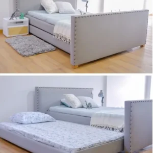 Cama Cuadrada Lisa Con Estoperoles Y Cama Auxiliar