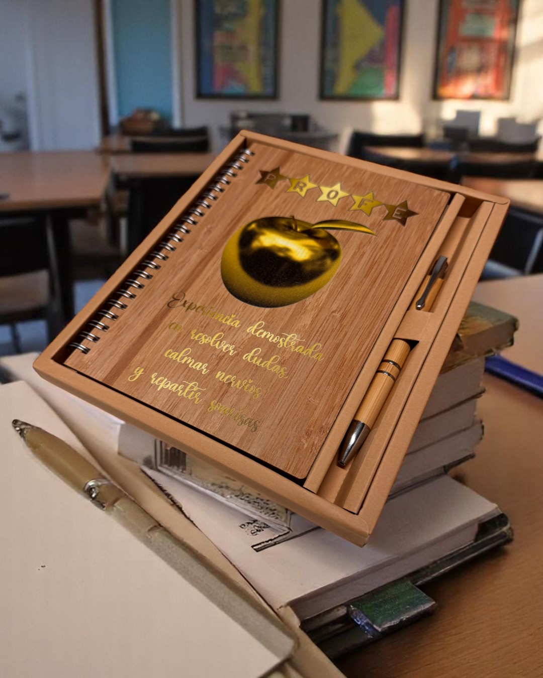 Set libreta y bolígrafo de bambú – MANZANA - Imagen 6