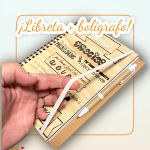Libreta tapa Madera con bolígrafo reciclado