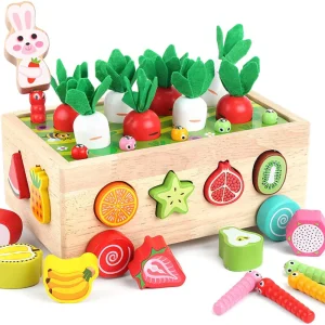 FruitFarm | Montessori Clasificador de Formas de Jardín Juguete Educativo de Madera para Niños Pequeños - Frutas y Verduras