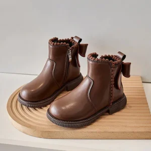 Botines de cuero negro elegantes para niños con suela antideslizante