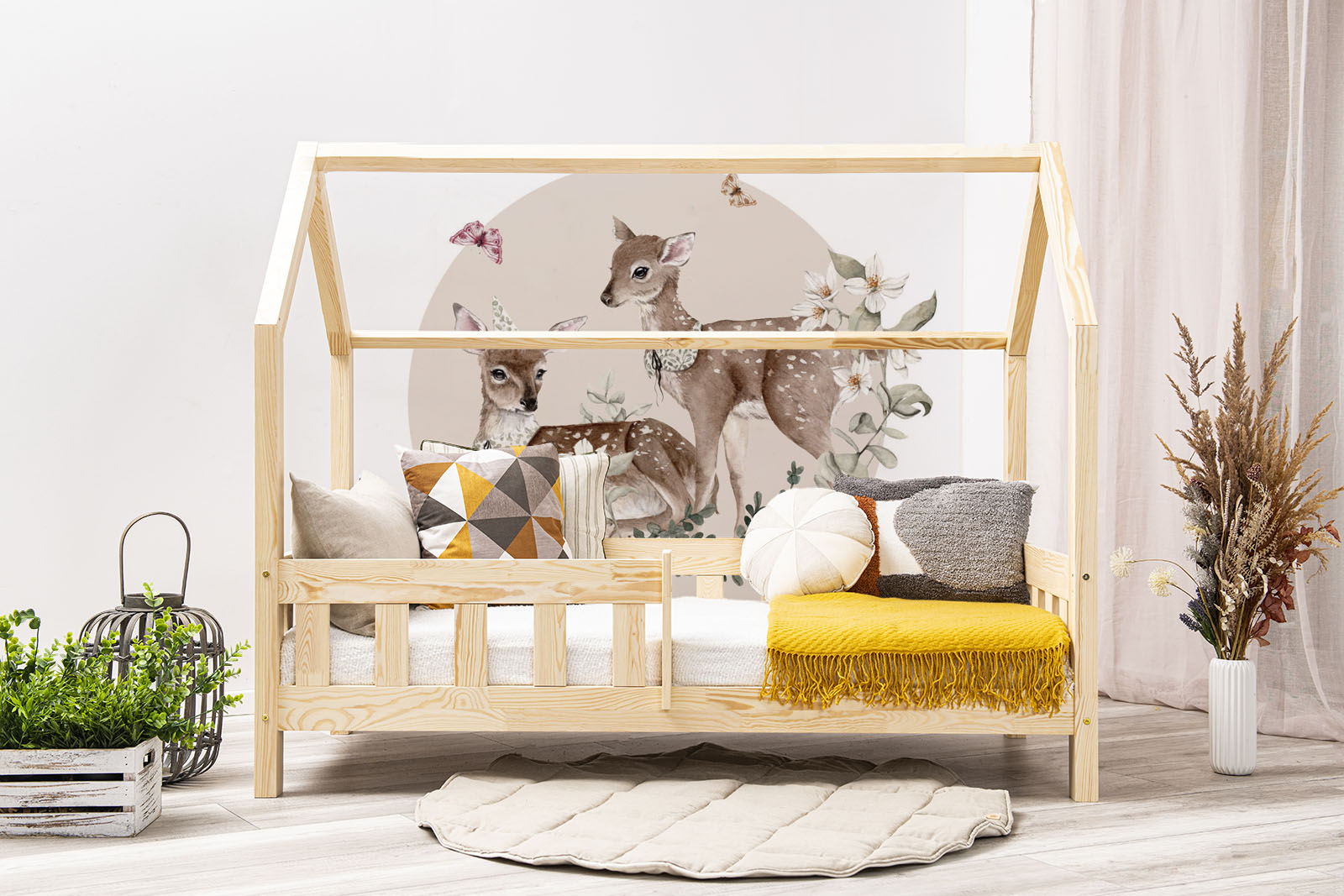 Adhesivo mural – Valle de las flores – Ciervo – beige