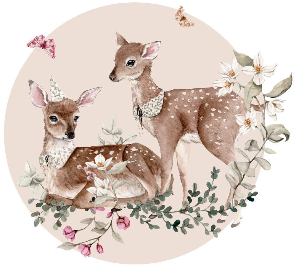 Adhesivo mural – Valle de las flores – Ciervo – beige - Imagen 2